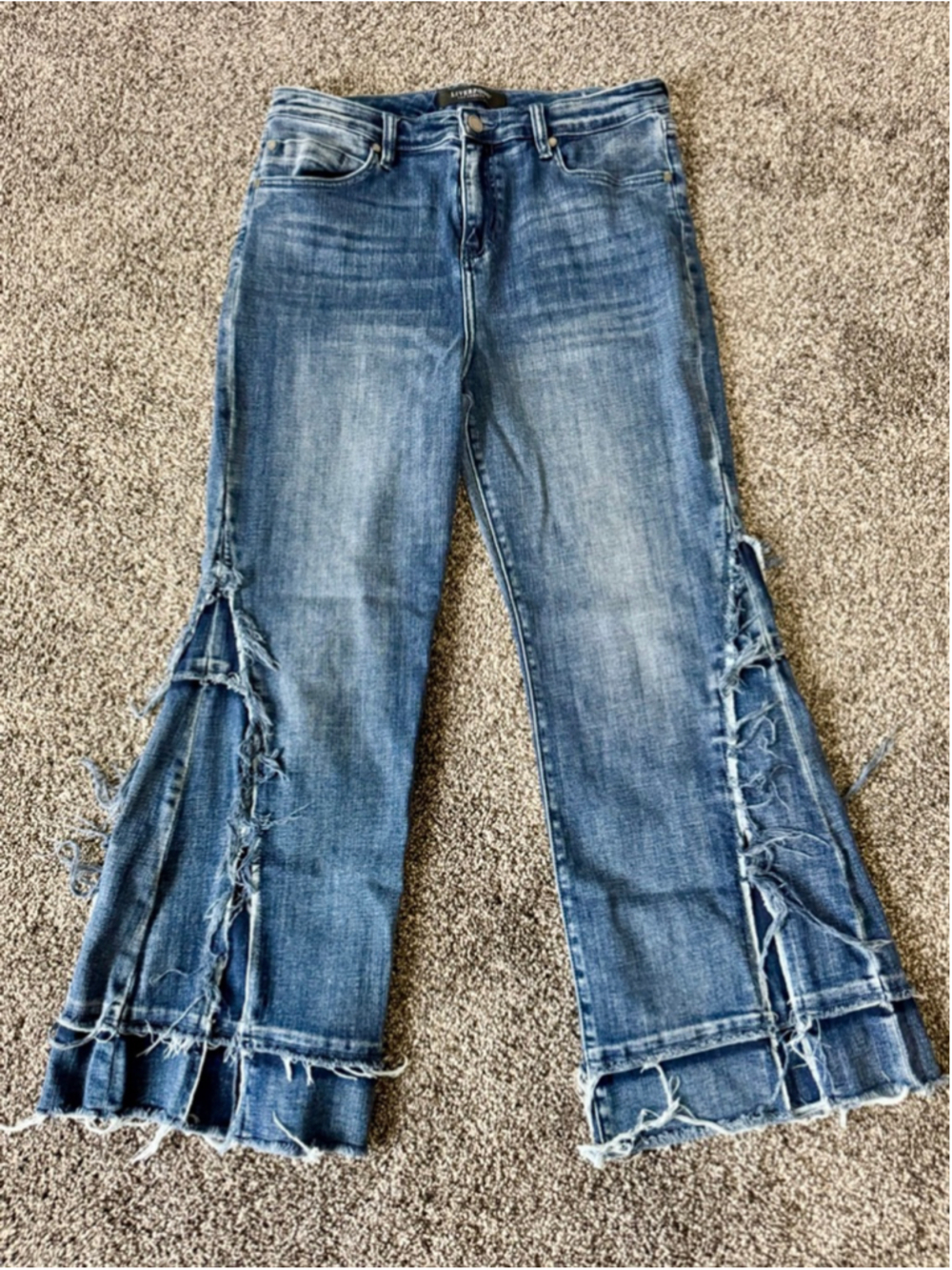 Women's Liverpool Blue Flare & Wide Leg Jeans with Distressed Hem Size 10